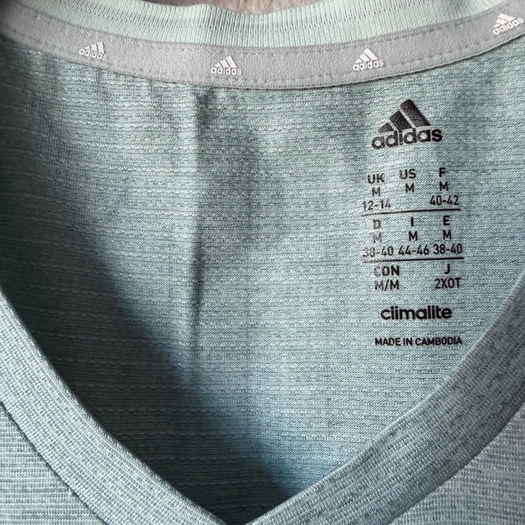 Adidas Climalite Activewear Top, Mint Green Short Sleeve V-Neck, Womens Med, EUC - Picture 6 of 7